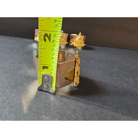 Set Of 4 Silver & Gold Christmas Tree Napkin Rings Octagonal Design - Picture 5 of 7